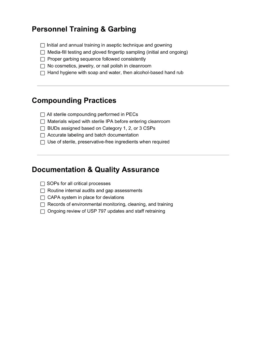 USP 797 Compliance Checklist Part 2