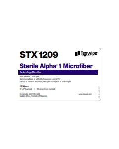 STX1209 Texwipe Sterile Alpha 1 Microfiber 9" x 9" wiper, Polyester/Nylon