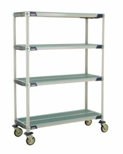 MetroMax i 4 shelf industrial plastic shelving mobile cart, open grid shelves
