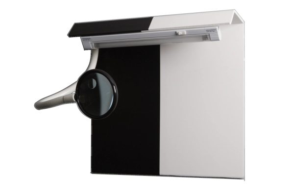 Flow Cleanrooms Black & White Visual Inspection Background - Wall-Hanging with Light & Magnifying Glass