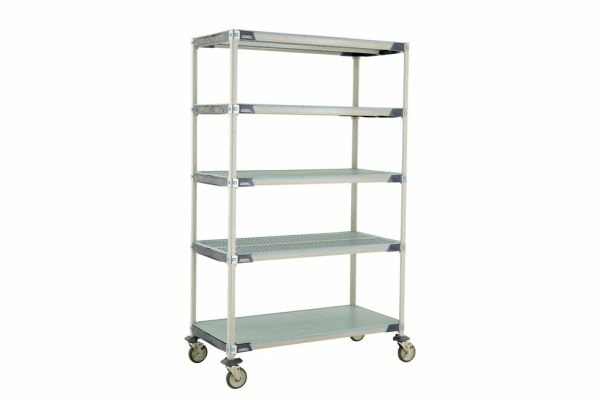 MetroMax i 5-Shelf Industrial Plastic Shelving Mobile Cart, Solid Bottom Shelf