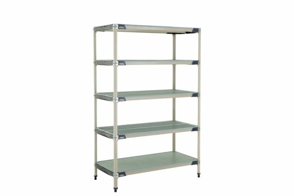 MetroMax i 5-Shelf Plastic Industrial Shelving Starter Unit with Solid Bottom Shelf
