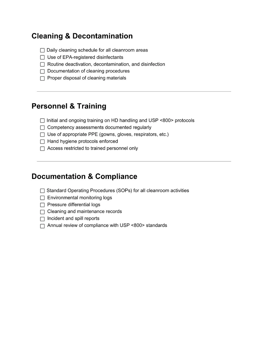 USP 800 Compliance Checklist Part 2